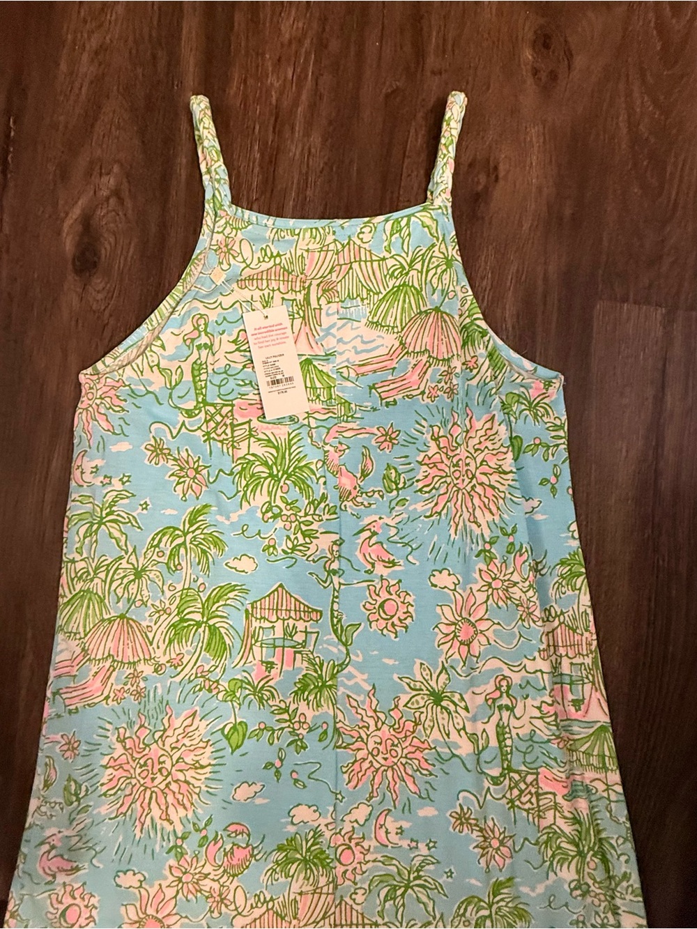 Lilly Pulitzer Light Blue Maxi Dress with Pink & Green Tropical Print